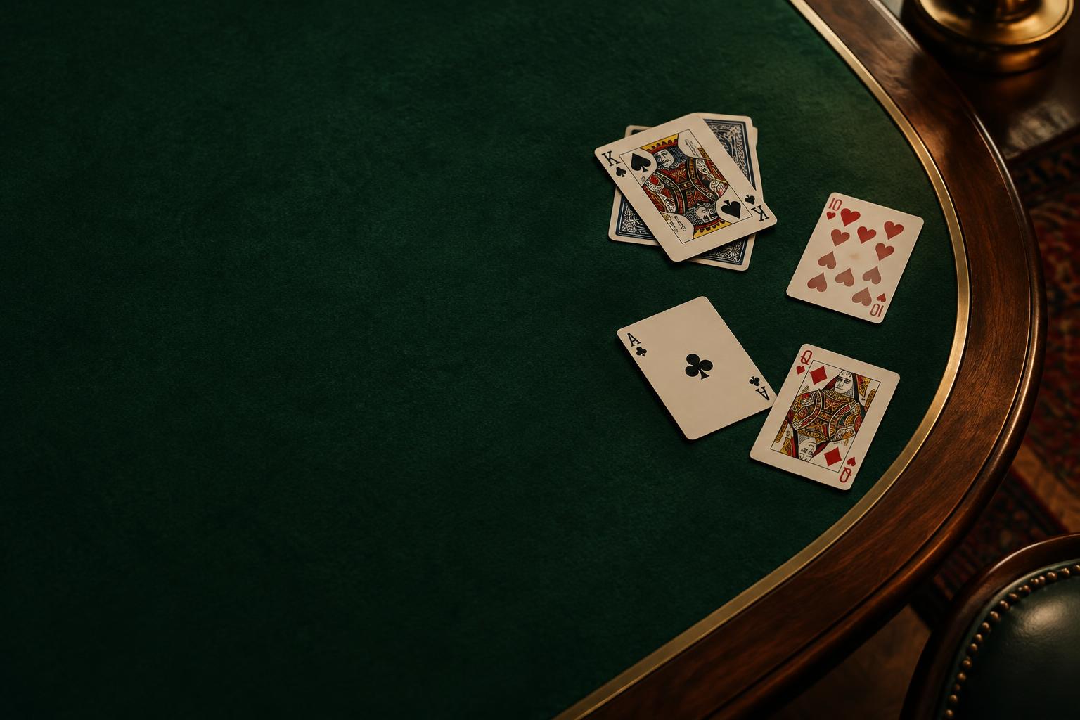 Cartas de baralho sobre uma mesa de feltro verde